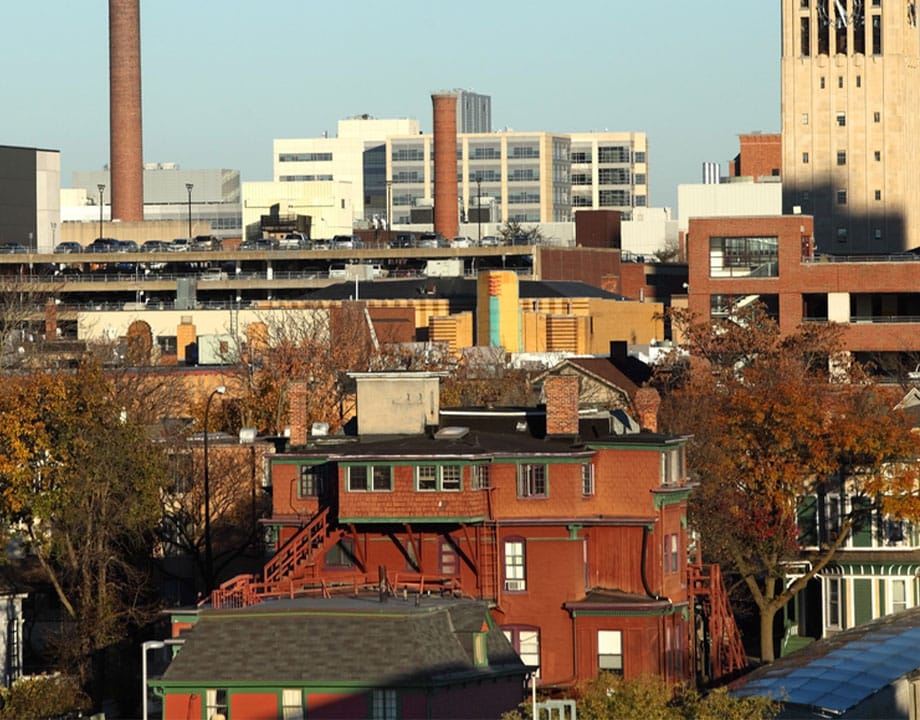 a tall building in a city